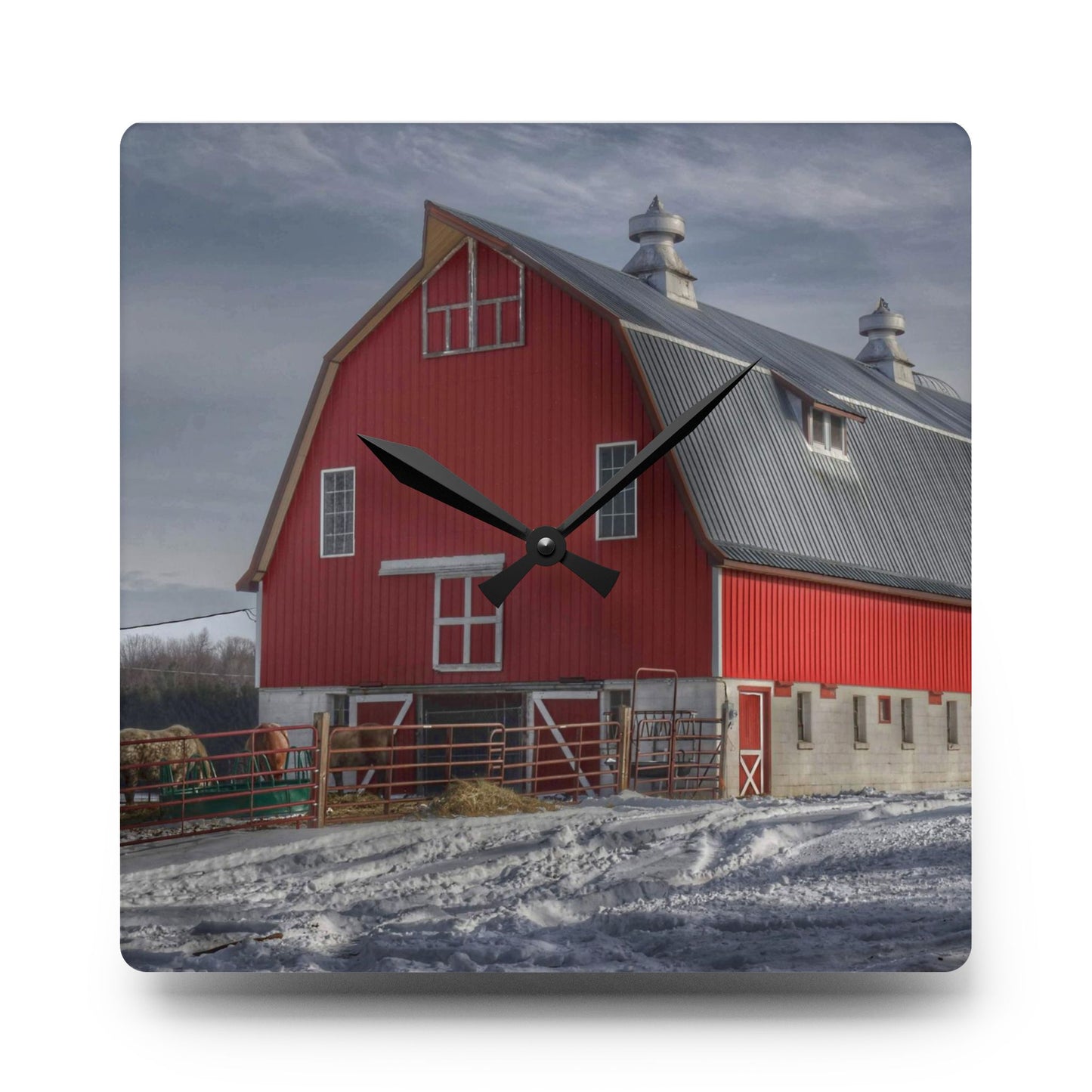 U R There Photography Casey Road Red Rustic Farmhouse Acrylic Analog Wall Clock