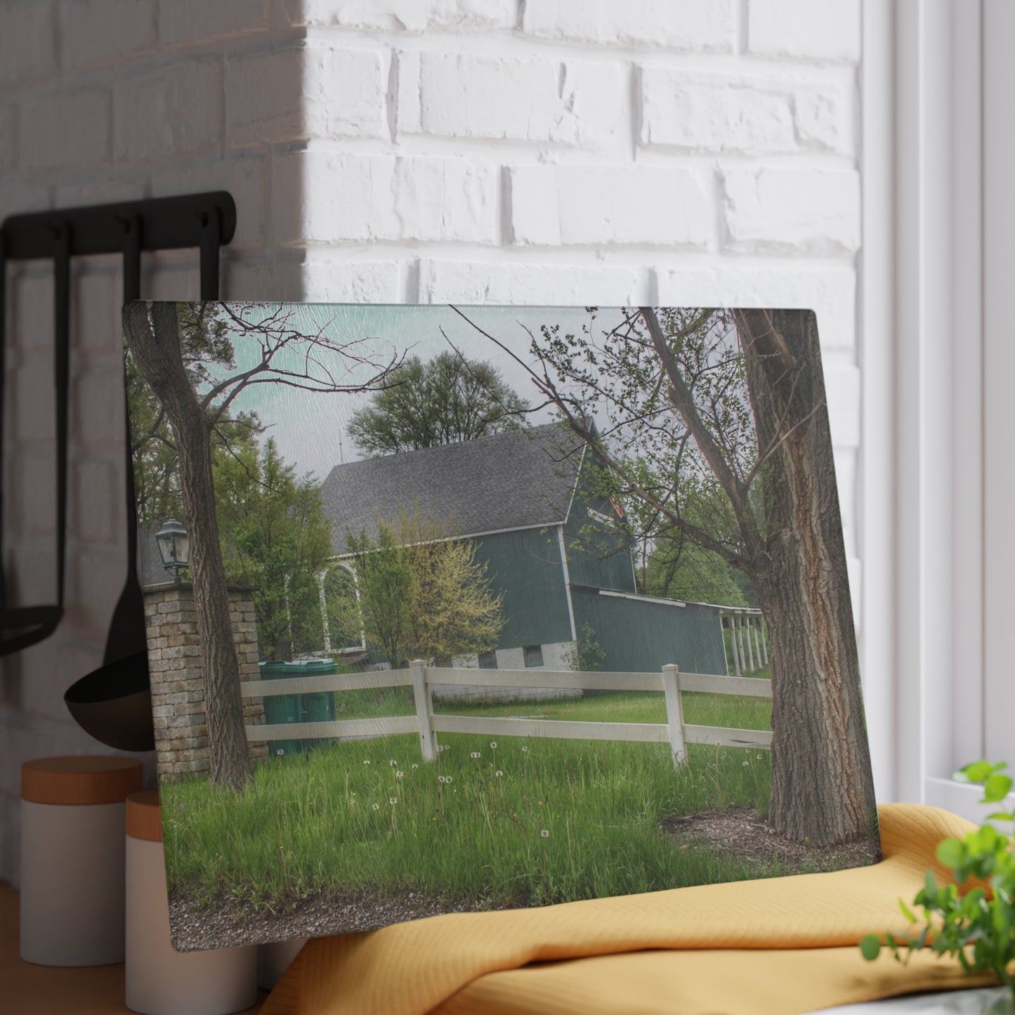 U R There Photography Lake George Road Fox Green Rustic Farmhouse Tempered-Glass Cutting Board