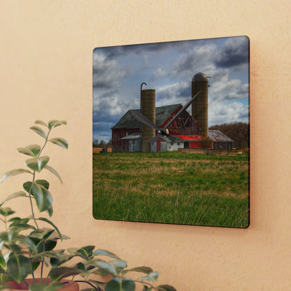 U R There Photography Centerline Road Red Rustic Farmhouse Acrylic Analog Wall Clock