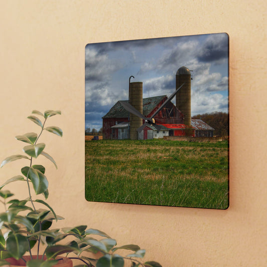 U R There Photography Centerline Road Red Rustic Farmhouse Acrylic Analog Wall Clock