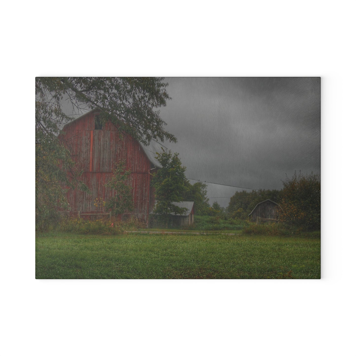 U R There Photography Columbiaville Red and Little Grey Rustic Farmhouse Tempered-Glass Cutting Board