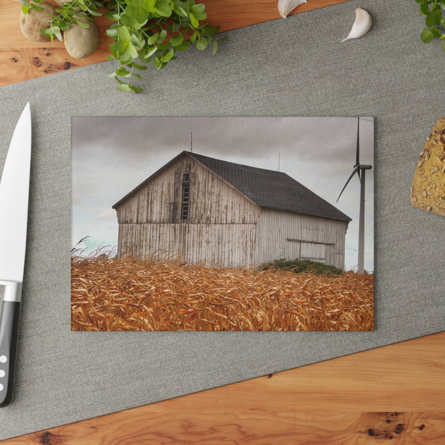 U R There Photography Merry Road Grey Rustic Farmhouse Tempered-Glass Cutting Board