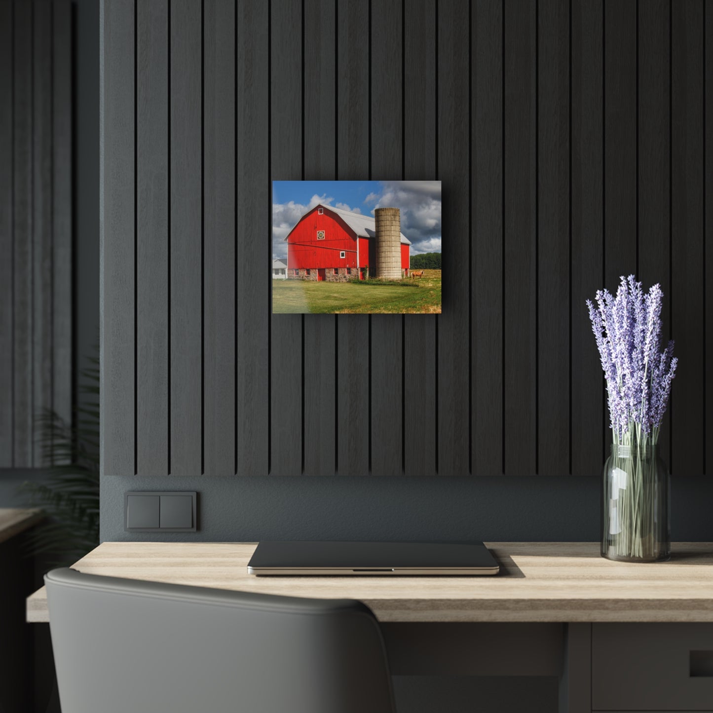 U R There Photography West Brown Road Red and Silo Rustic Farmhouse Acrylic Wall Print