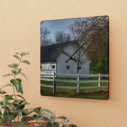 U R There Photography Collins Road White Rustic Farmhouse Acrylic Analog Wall Clock