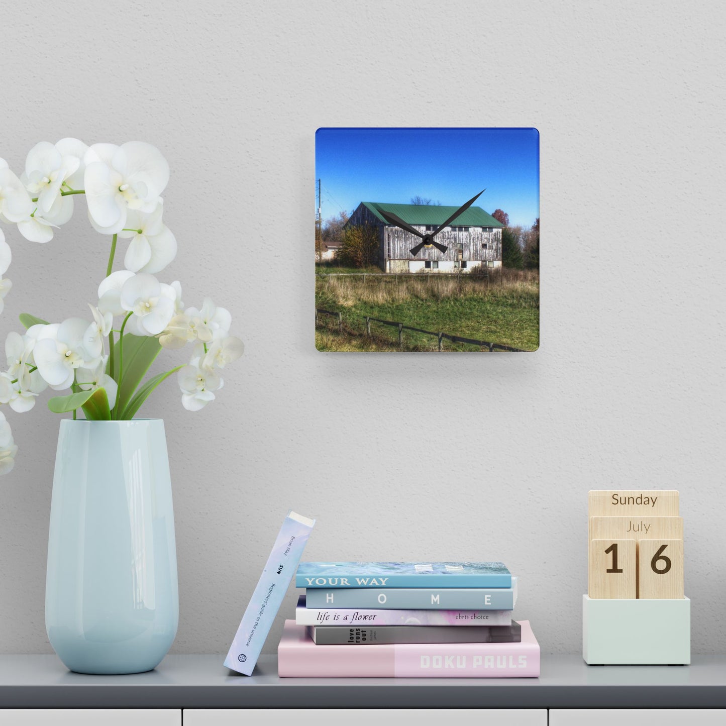 U R There Photography Hadley White Rustic Farmhouse Acrylic Analog Wall Clock
