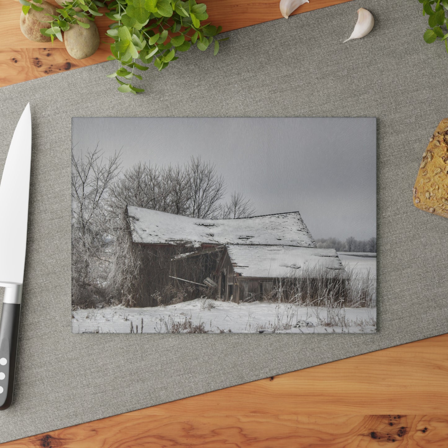 U R There Photography Grey Shacks of Mayville Rustic Farmhouse Tempered-Glass Cutting Board