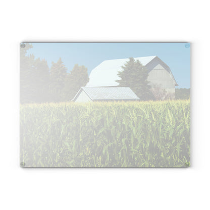 U R There Photography White Cornfield Barn Rustic Farmhouse Tempered-Glass Cutting Board