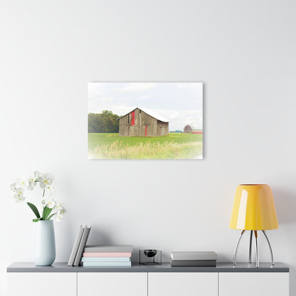 U R There Photography Square Barn with Barn in the Distance Rustic Farmhouse Acrylic Wall Print