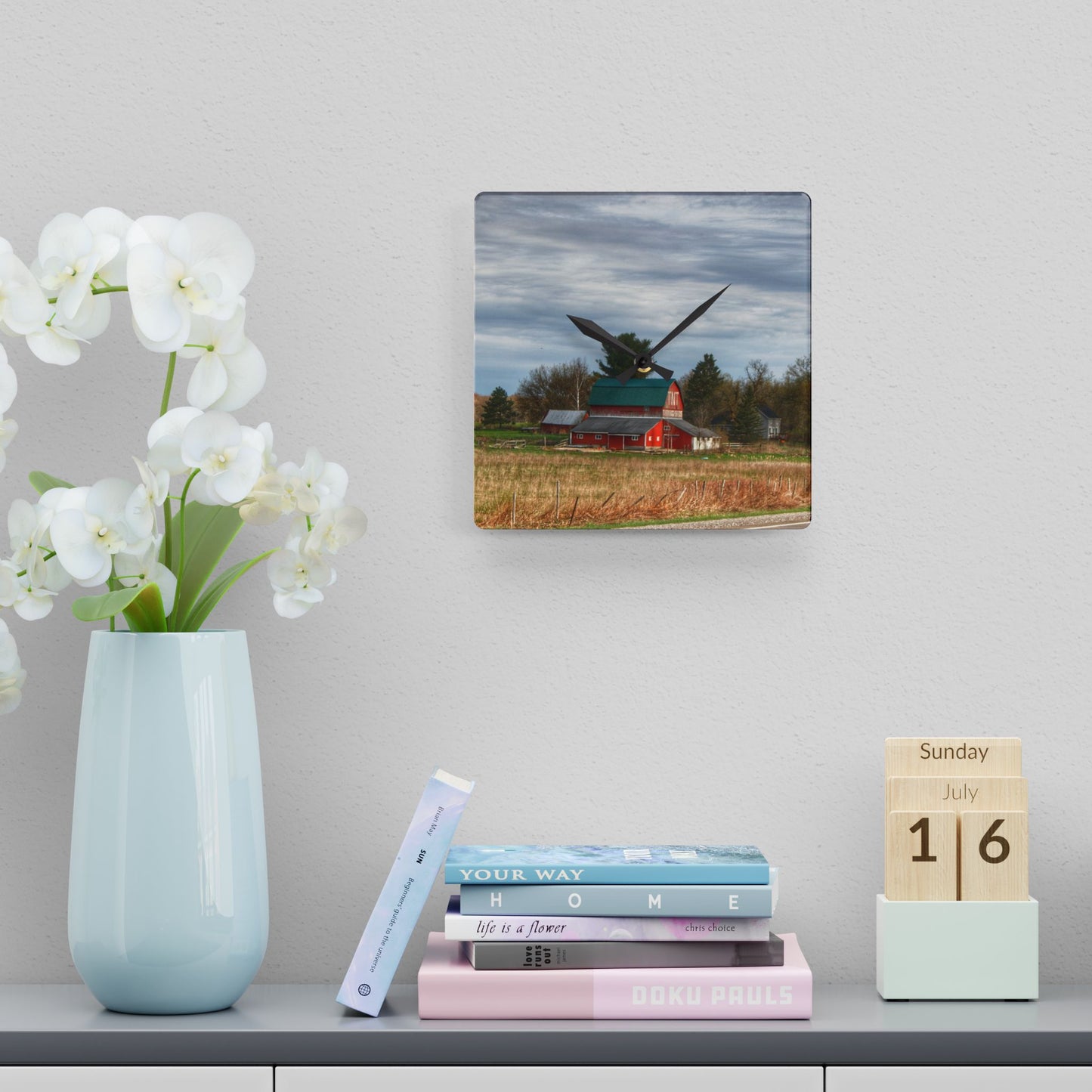 U R There Photography M-24 TnT Red II Rustic Farmhouse Acrylic Analog Wall Clock