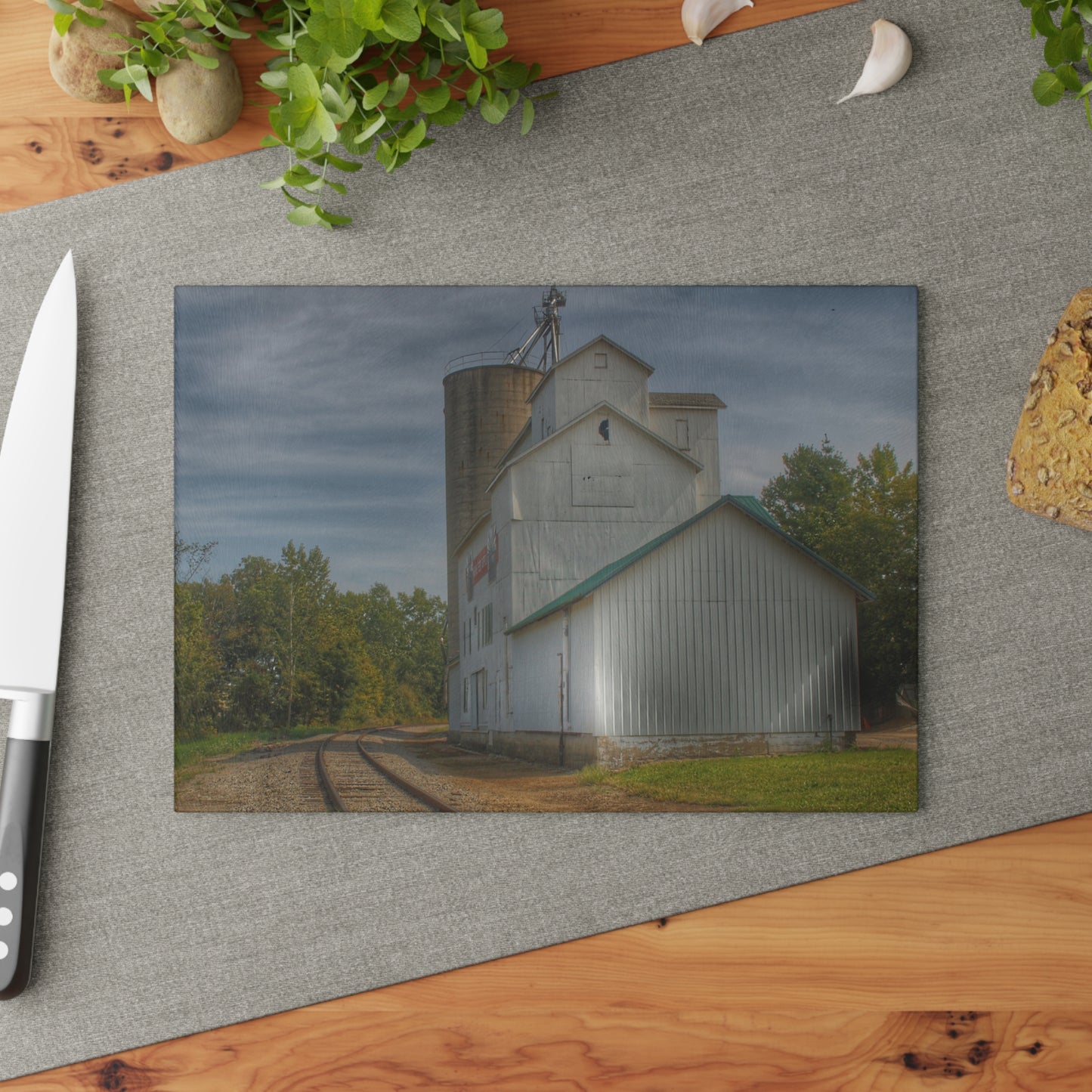 U R There Photography Attica Grey Rustic Farmhouse Tempered-Glass Cutting Board