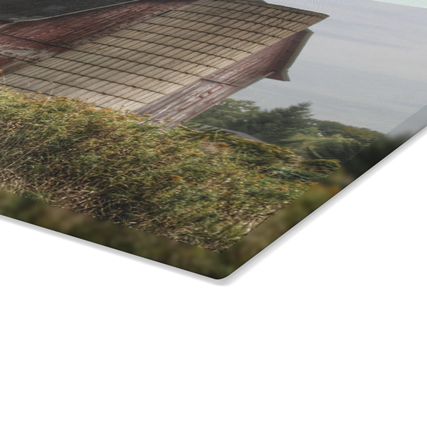 U R There Photography McDowell Road Old Red and Little White Rustic Farmhouse Tempered-Glass Cutting Board