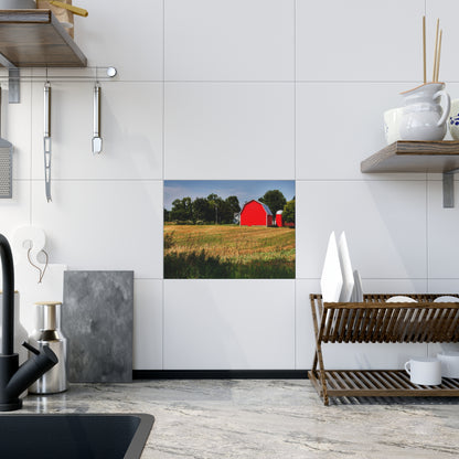 U R There Photography Bristol Road Red and Silo Rustic Farmhouse Decorative Ceramic Tile 6" × 8" Glossy