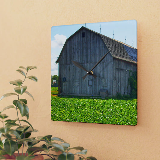 U R There Photography Morning Roadside Grey Rustic Farmhouse Acrylic Analog Wall Clock