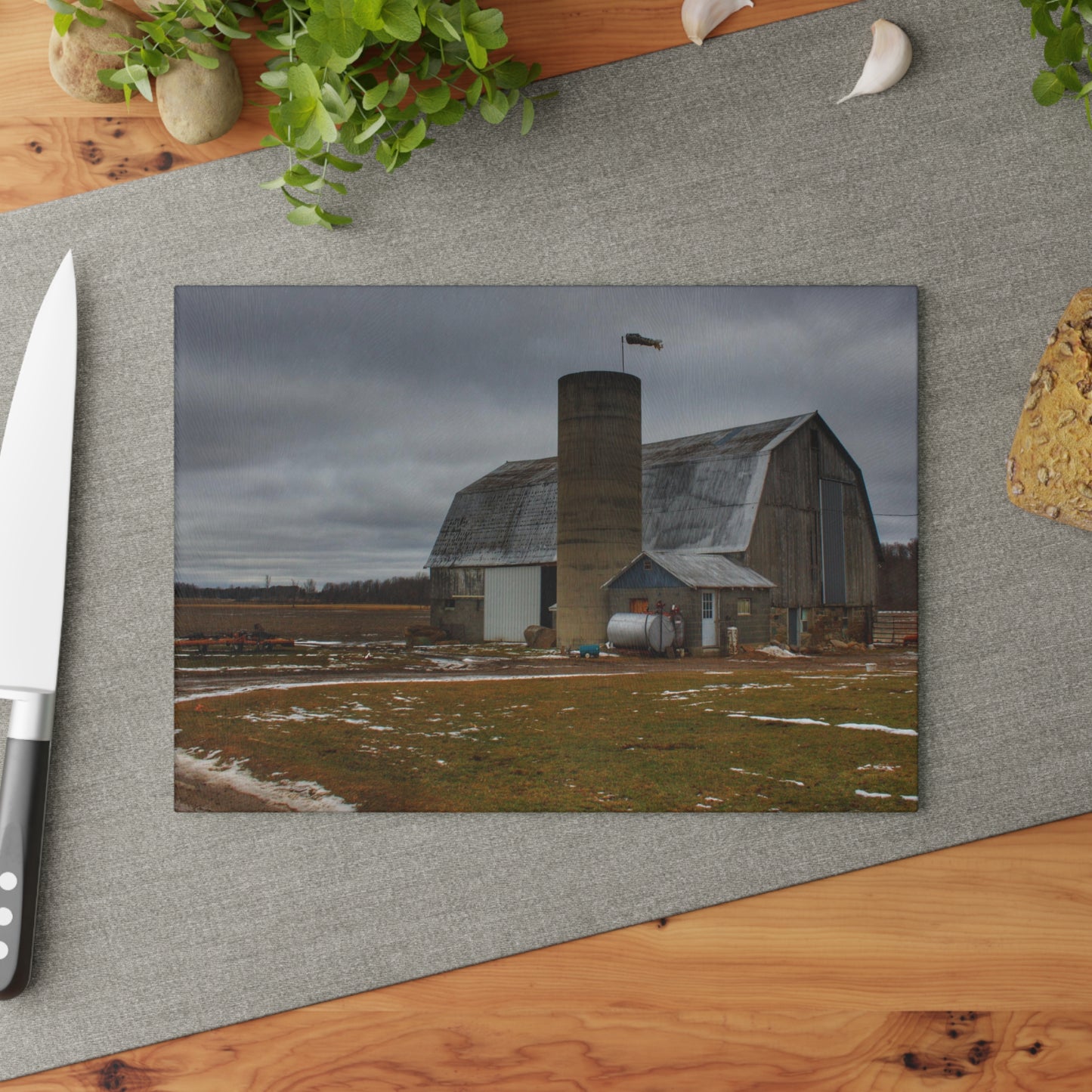 U R There Photography Chapman Road Grey I Rustic Farmhouse Tempered-Glass Cutting Board