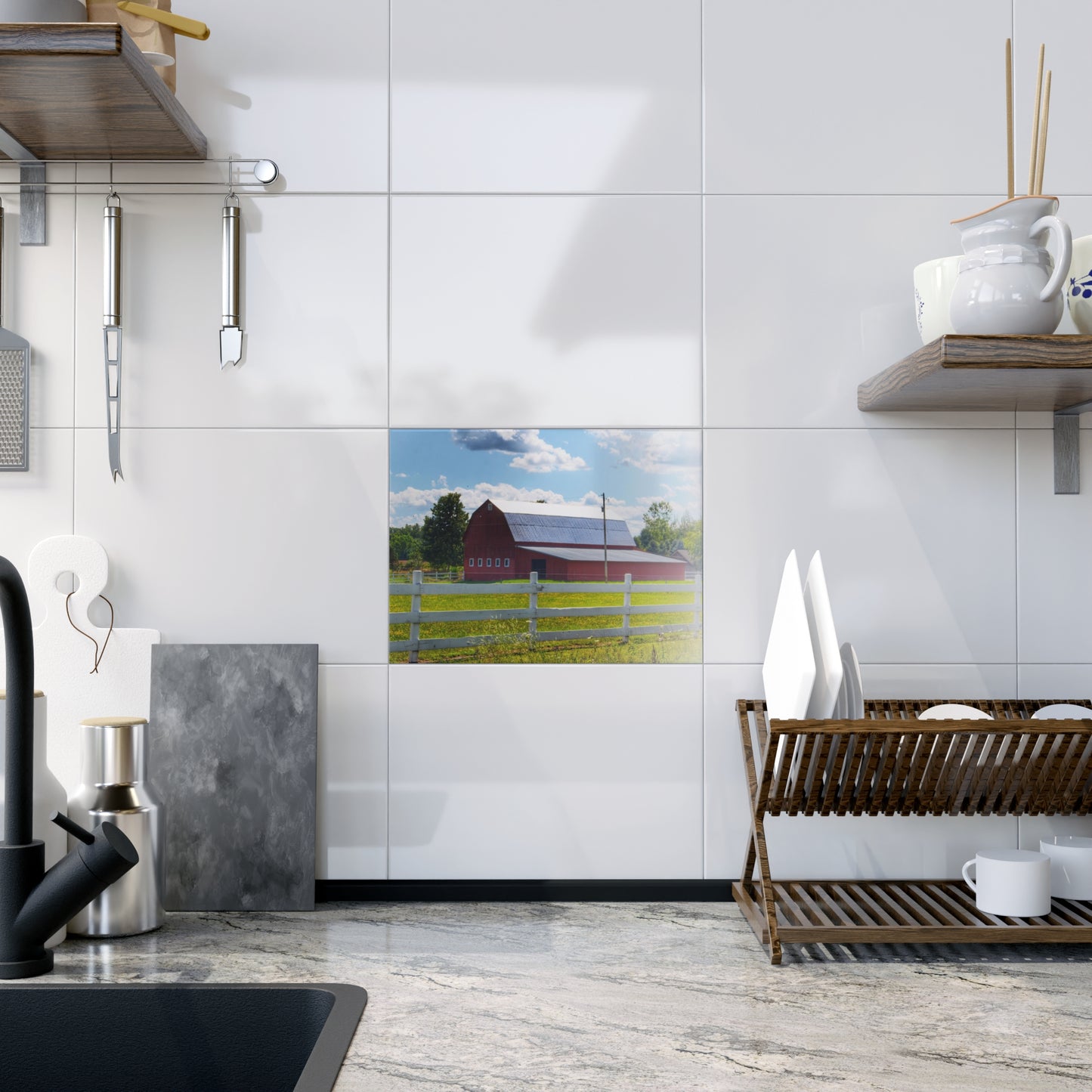 U R There Photography Burt Road Red Rustic Farmhouse Decorative Ceramic Tile