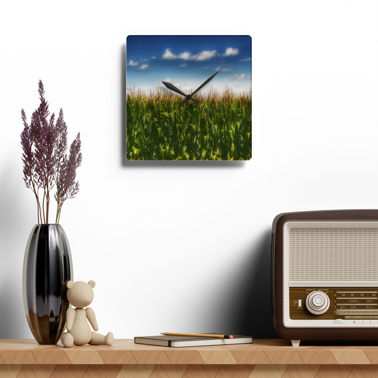Rustic Farmhouse Wall Clock featuring Sky-High Corn
