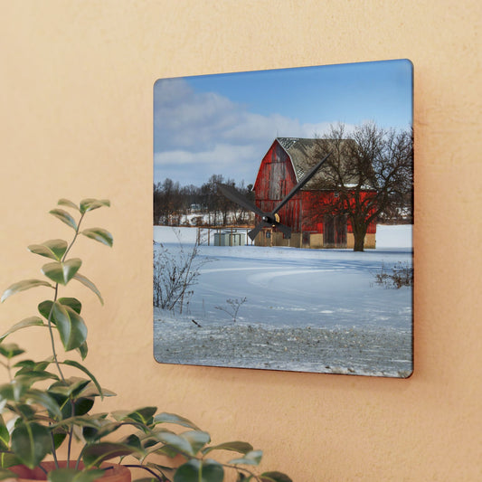 U R There Photography Oregon Road Hillside Red Rustic Farmhouse Acrylic Analog Wall Clock