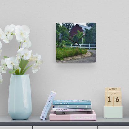 U R There Photography Sutton Road Red and Old Glory Rustic Farmhouse Acrylic Analog Wall Clock