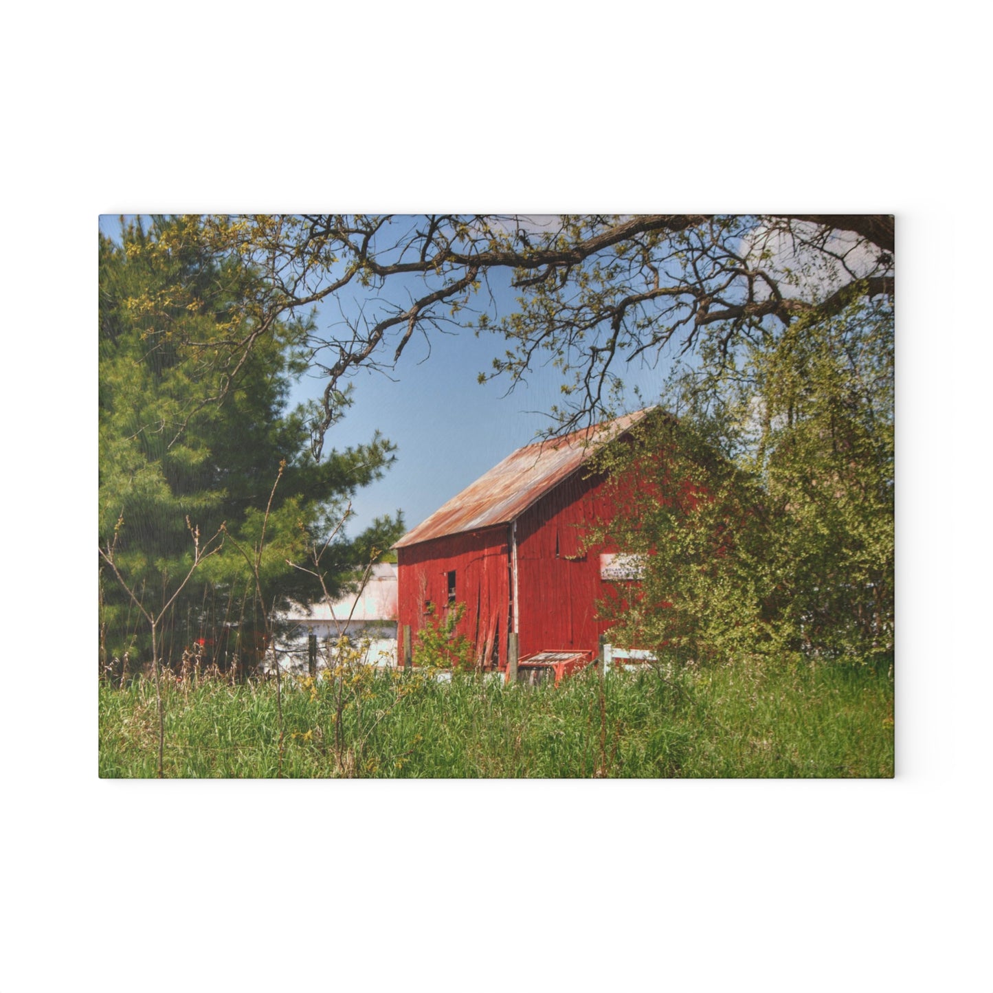 U R There Photography Bronson Lake Road Barn at the Bend Rustic Farmhouse Tempered-Glass Cutting Board
