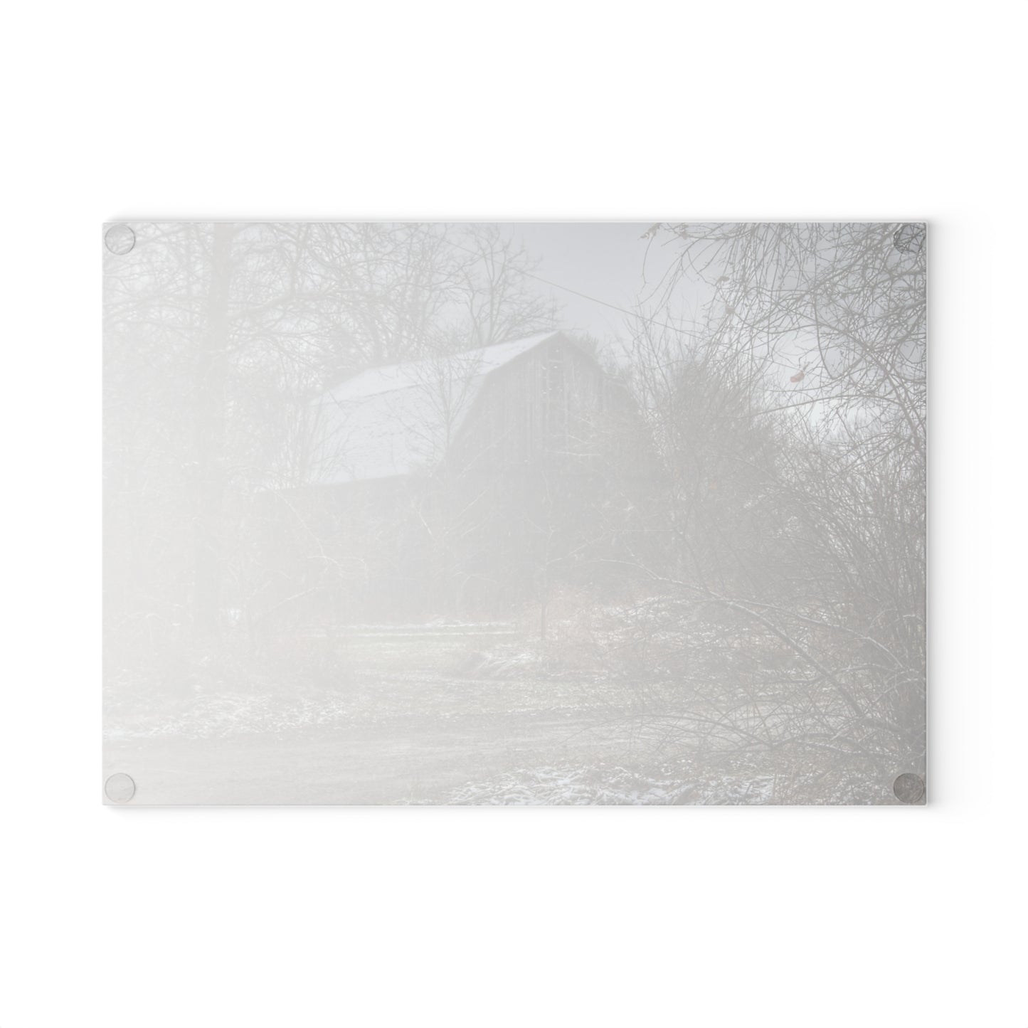 U R There Photography Bishop Road Winter Grey Rustic Farmhouse Tempered-Glass Cutting Board