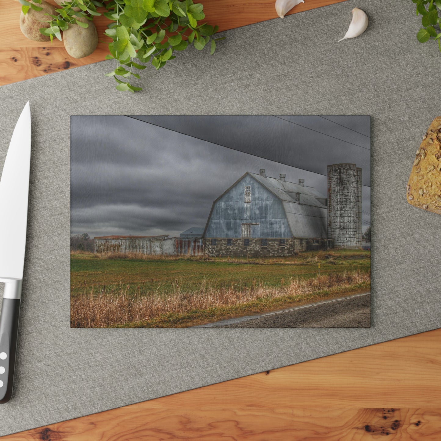 U R There Photography Daley Road Grey IV Rustic Farmhouse Tempered-Glass Cutting Board