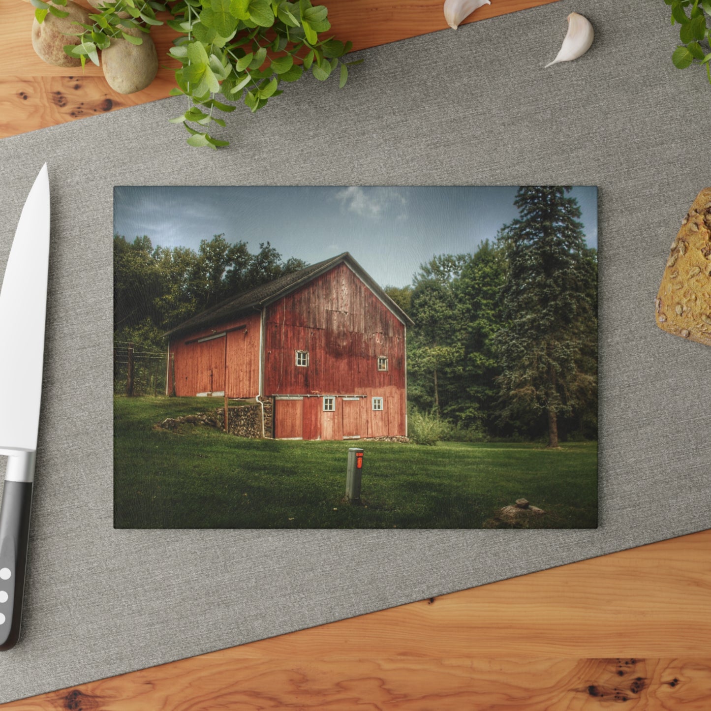 U R There Photography Buckhorn Lake Road Red Rustic Farmhouse Tempered-Glass Cutting Board