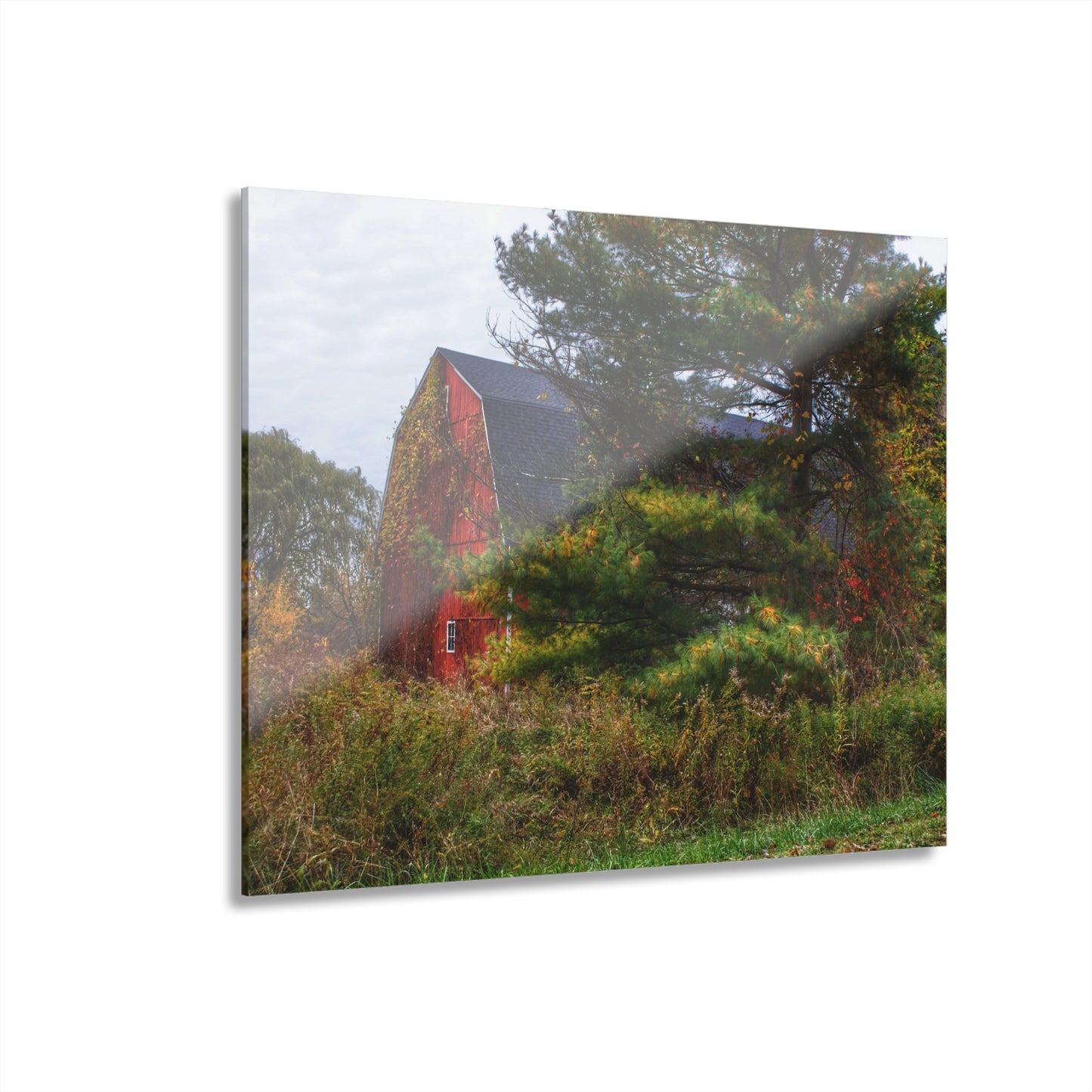 U R There Photography Green Corners Road Hidden Red Rustic Farmhouse Acrylic Wall Print