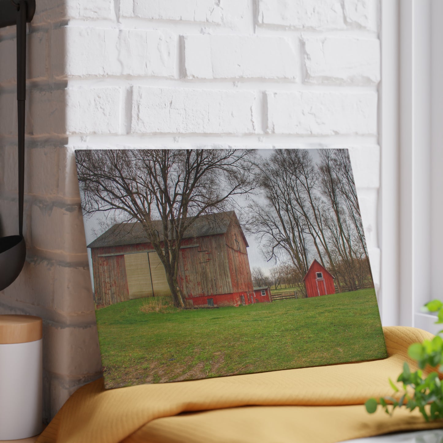 U R There Photography Lake George Red II Rustic Farmhouse Tempered-Glass Cutting Board