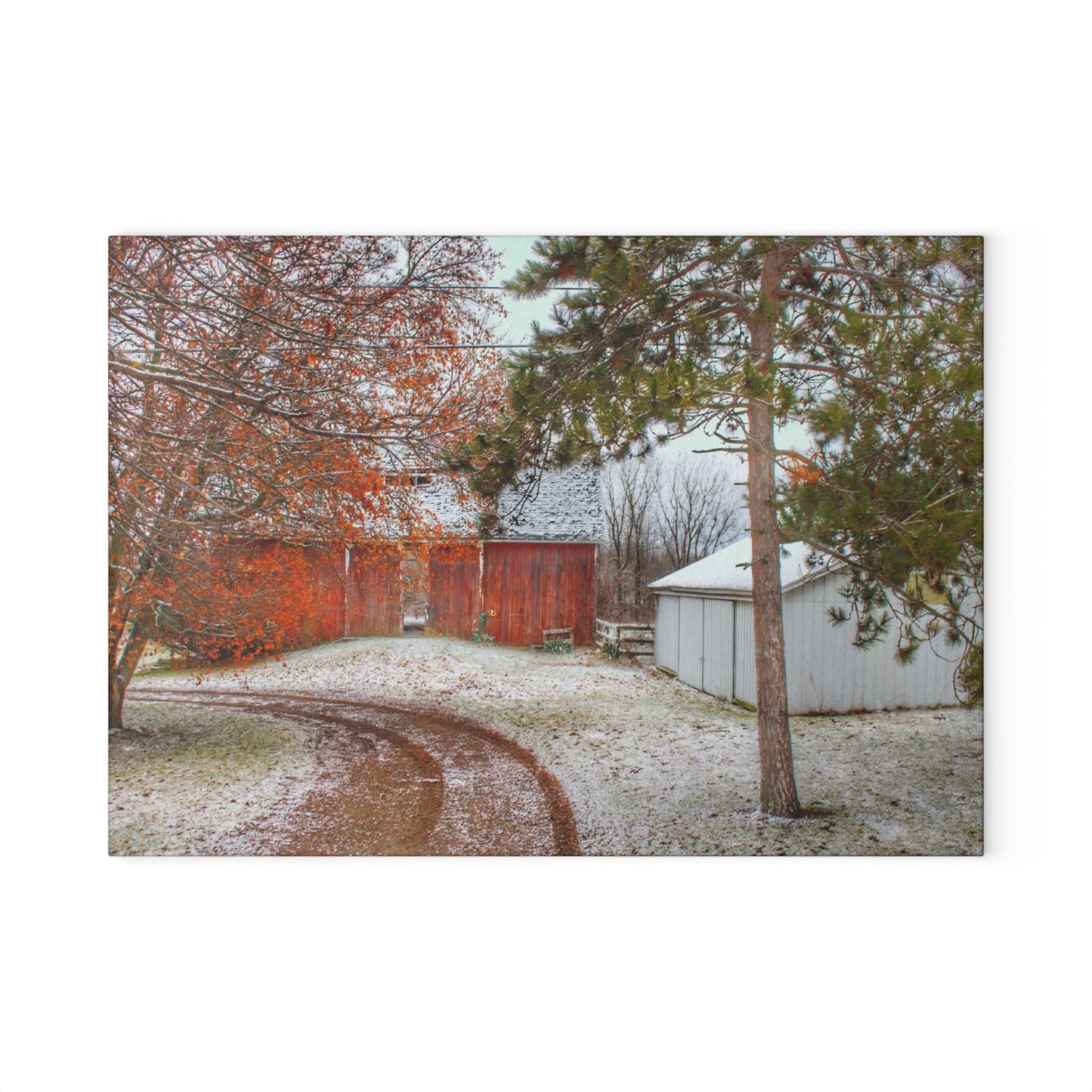 U R There Photography North Lake Pleasant Road Hidden Red Rustic Farmhouse Tempered-Glass Cutting Board
