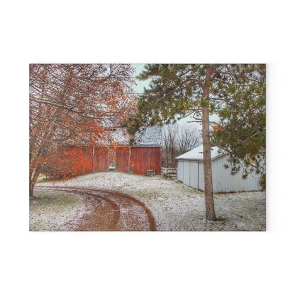 U R There Photography North Lake Pleasant Road Hidden Red Rustic Farmhouse Tempered-Glass Cutting Board