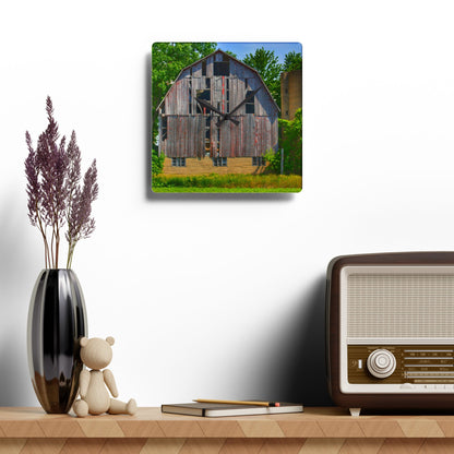 U R There Photography Mushroom Road Red and Silo Rustic Farmhouse Acrylic Analog Wall Clock