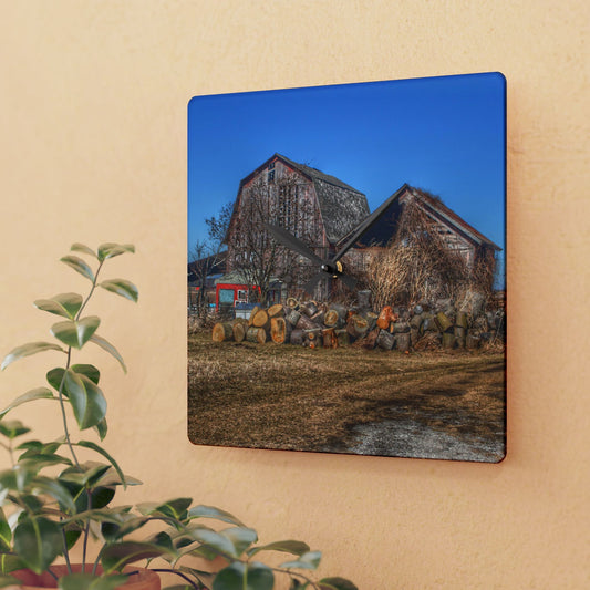 U R There Photography Dutcher Road Grey Rustic Farmhouse Acrylic Analog Wall Clock
