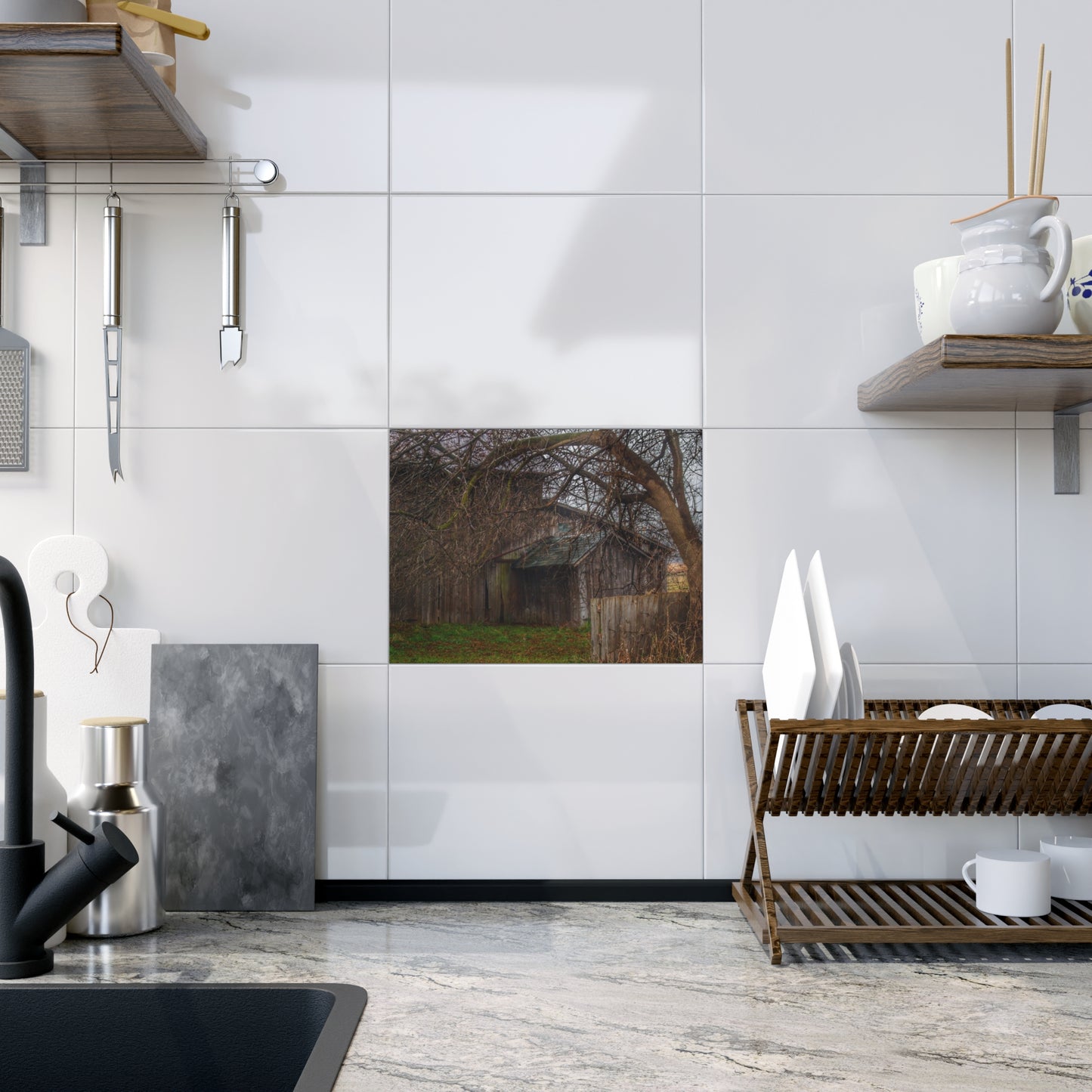 U R There Photography Bowers Road Greys III Rustic Farmhouse Decorative Ceramic Tile