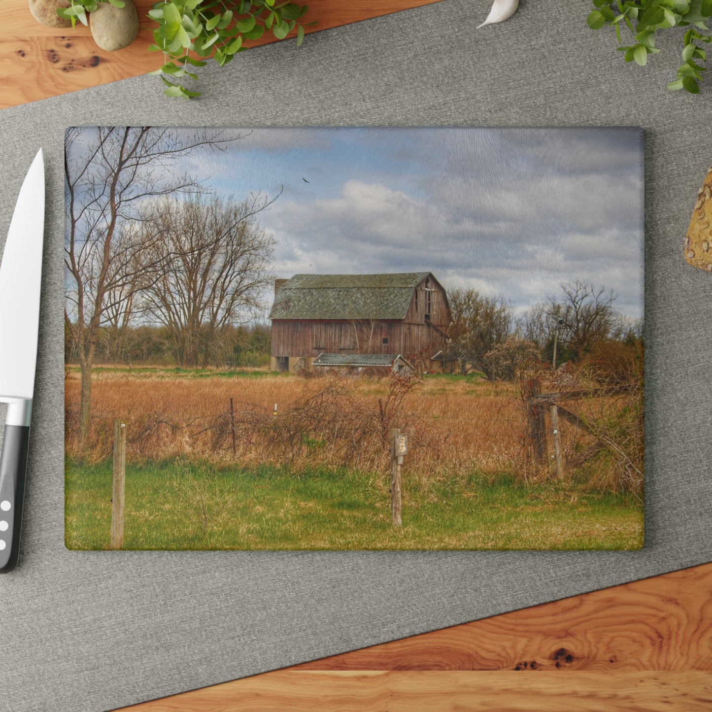 U R There Photography Clothier Road Red II Rustic Farmhouse Tempered-Glass Cutting Board