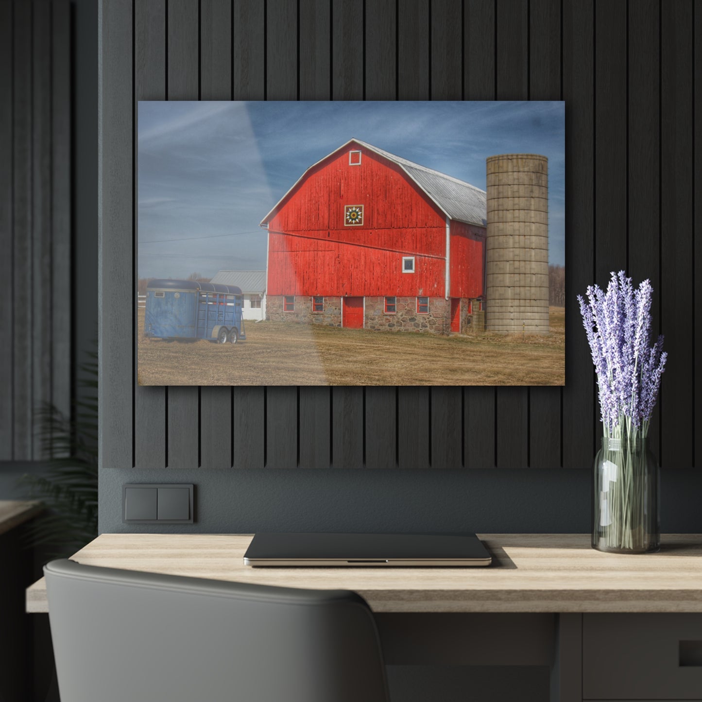U R There Photography West Brown Road Quilted Red Rustic Farmhouse Acrylic Wall Print