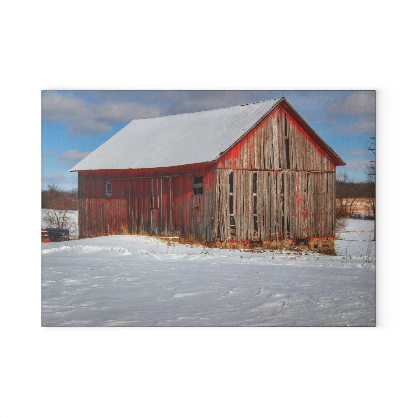 U R There Photography Barnes Road Little Red I Rustic Farmhouse Tempered-Glass Cutting Board