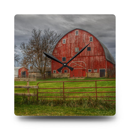 U R There Photography Beyond the Fence Red Rustic Farmhouse Acrylic Analog Wall Clock