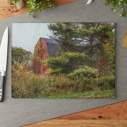 U R There Photography Green Corners Road Hidden Red Rustic Farmhouse Tempered-Glass Cutting Board