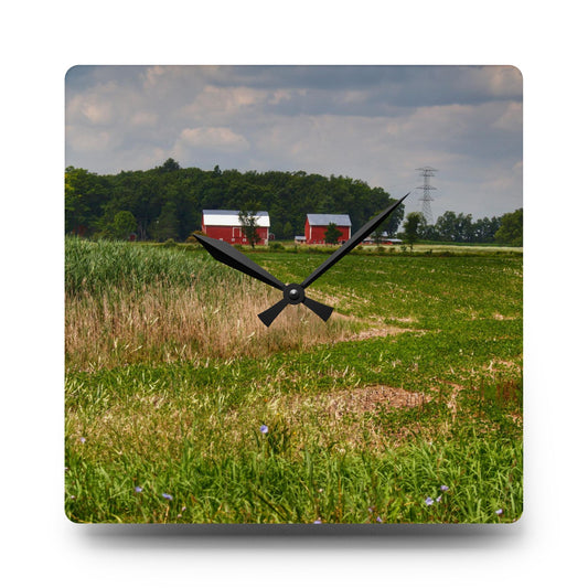 U R There Photography Across the Field in Elba II Rustic Farmhouse Acrylic Analog Wall Clock 10.75'' × 10.75'' (Square)