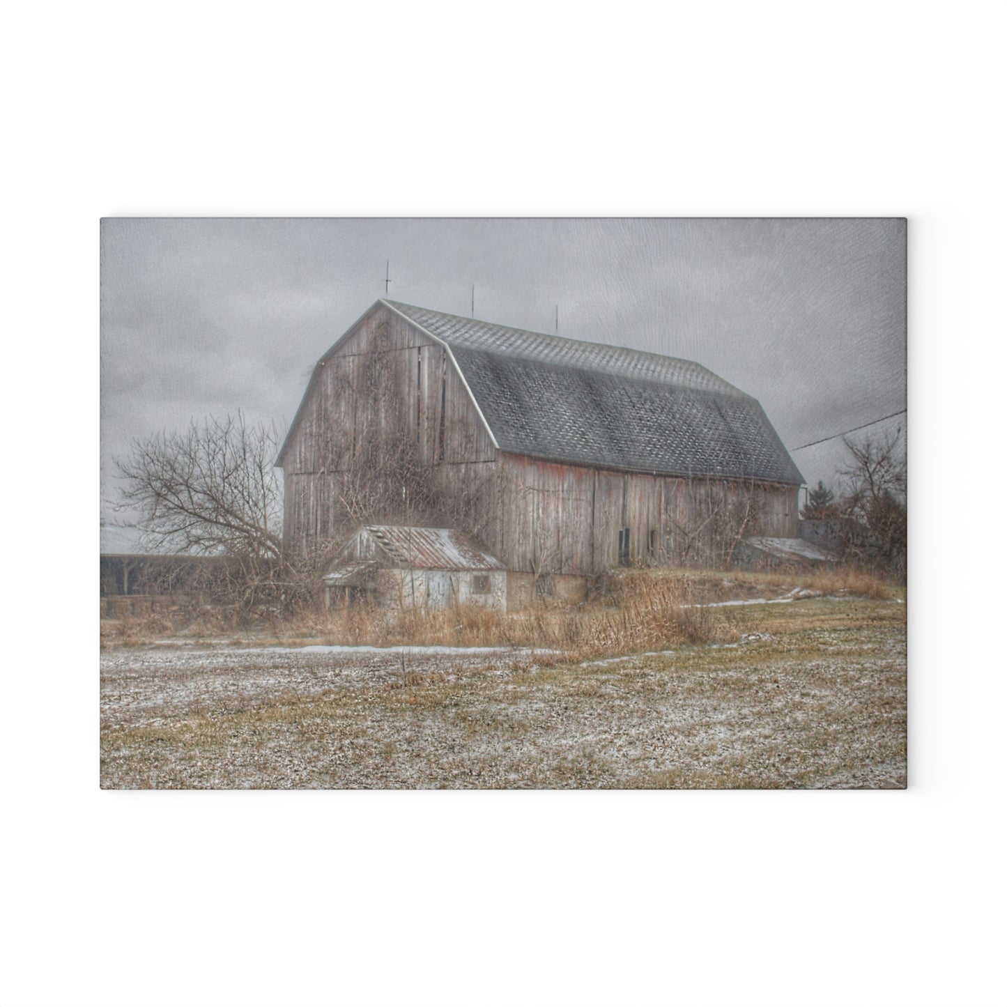 U R There Photography Mayville Road Grey Rustic Farmhouse Tempered-Glass Cutting Board