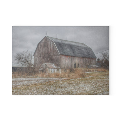 U R There Photography Mayville Road Grey Rustic Farmhouse Tempered-Glass Cutting Board