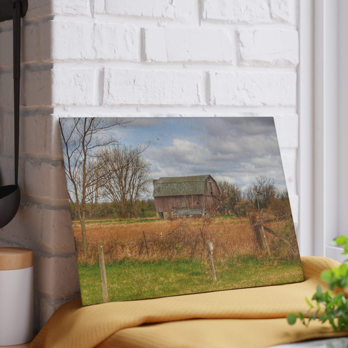 U R There Photography Clothier Road Red II Rustic Farmhouse Tempered-Glass Cutting Board