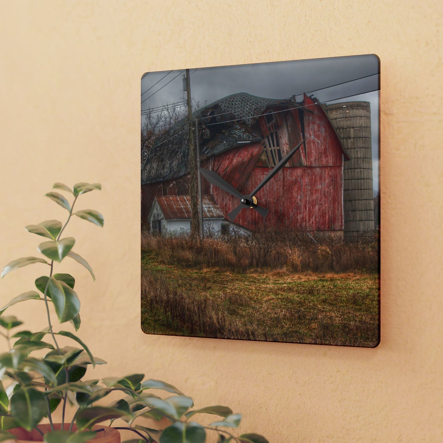 U R There Photography German Road Forgotten Red I Rustic Farmhouse Acrylic Analog Wall Clock
