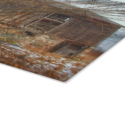 U R There Photography Norway Lake Road Hidden Grey II Rustic Farmhouse Tempered-Glass Cutting Board