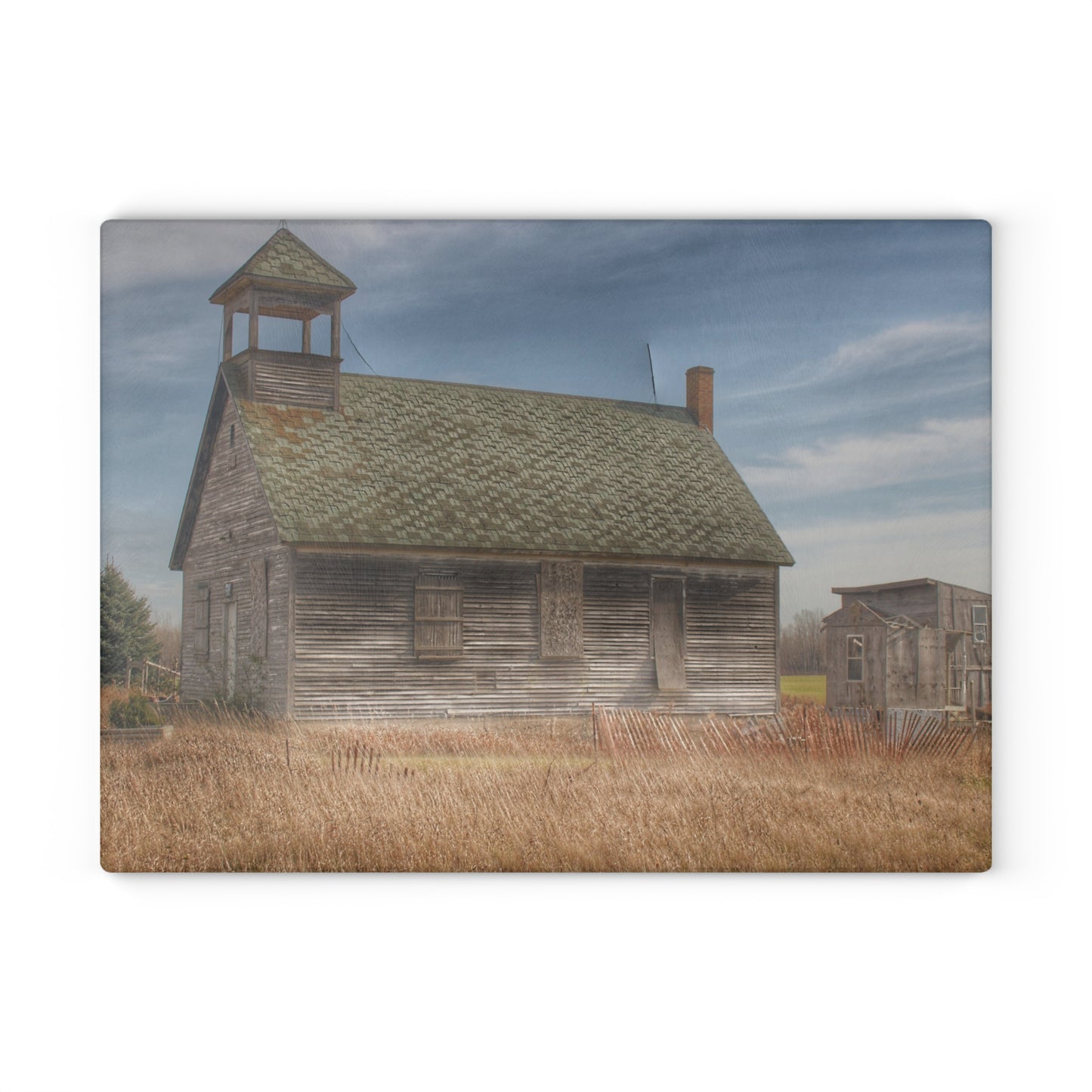 U R There Photography McKenzie Road Old Schoolhouse Rustic Farmhouse Tempered-Glass Cutting Board