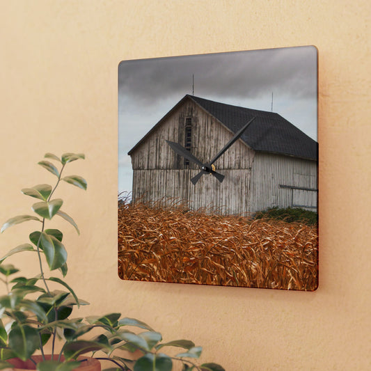 U R There Photography Merry Road Grey Rustic Farmhouse Acrylic Analog Wall Clock