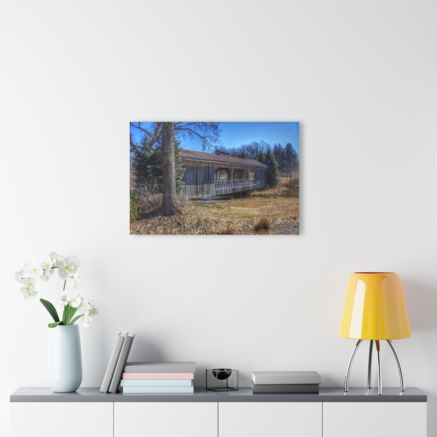 U R There Photography Covered Bridge of Campground Road I Rustic Farmhouse Acrylic Wall Print