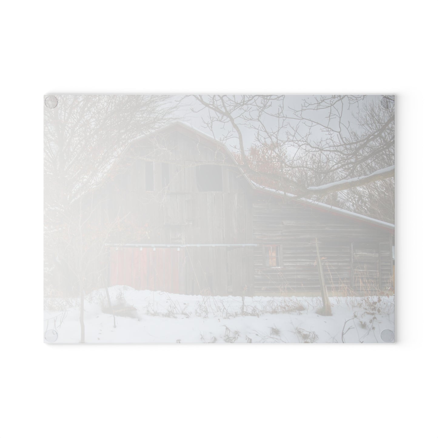 U R There Photography Hayes Road Grey in Winter I Rustic Farmhouse Tempered-Glass Cutting Board