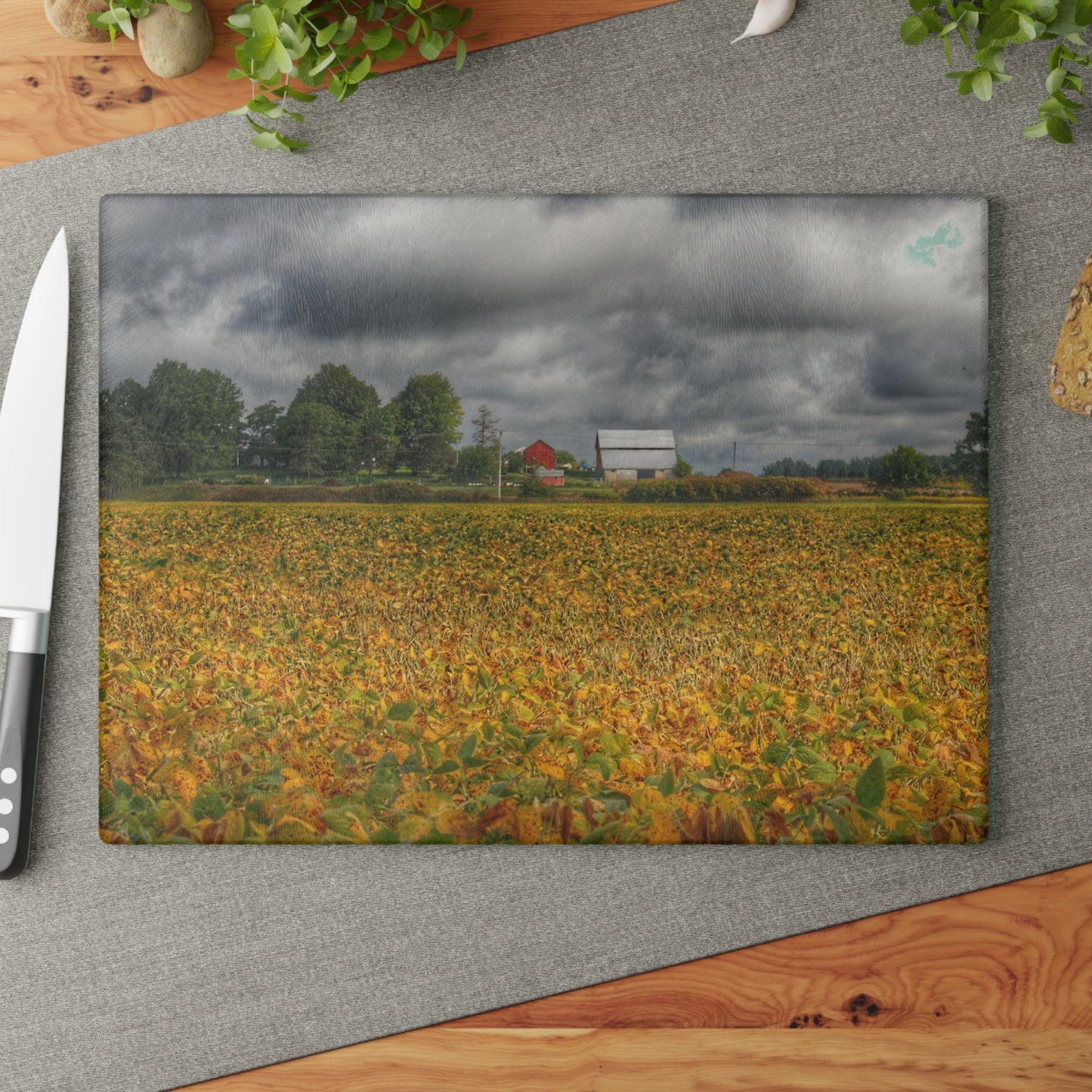 U R There Photography Golden Fields Farm Rustic Farmhouse Tempered-Glass Cutting Board