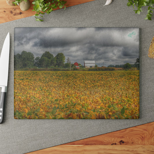 U R There Photography Golden Fields Farm Rustic Farmhouse Tempered-Glass Cutting Board